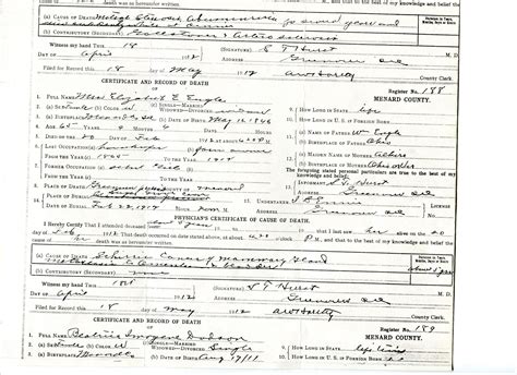 Elizabeth Engle Death Certificate Copy Engle Genealogy