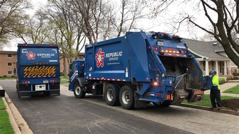 Elmhurst Spring Clean Up 3 Republic Services Garbage Trucks On One