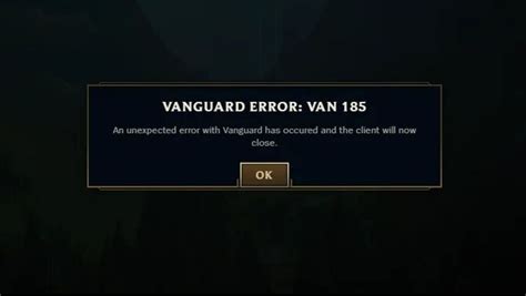 Error Vanguard 185: Fix Now