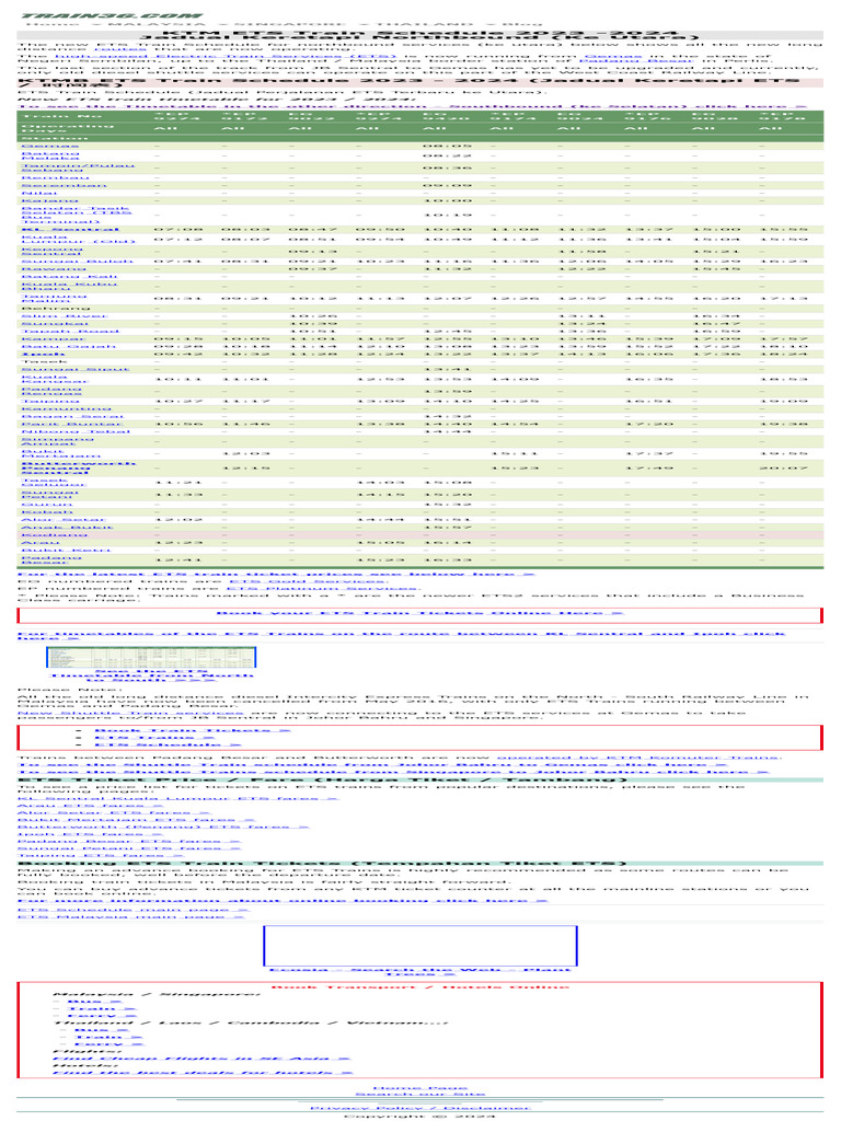 Ets Gold Class Train Services Seats Schedule Jadual Routes