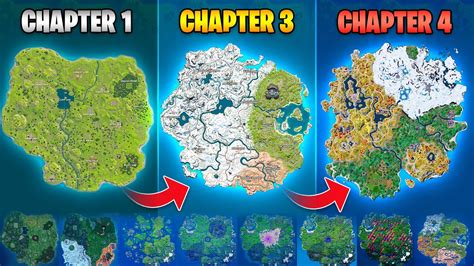 Evolution Of Fortnite Map Chapter 1 Season 1 Chapter 4 Season 4