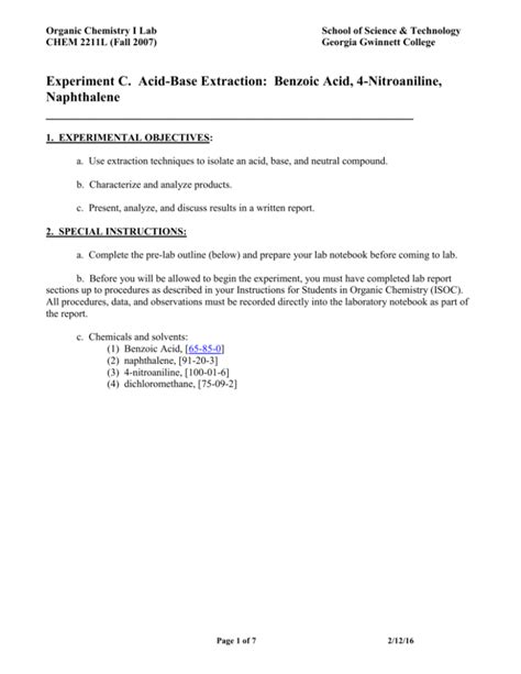 Experiment C Acid Base Extraction Benzoic Acid 4