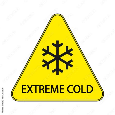 Extreme Cold Yellow Warning Triangle Sign Stock Illustration