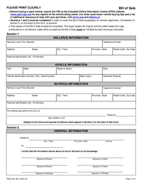 Fillable Online Alberta Registries Bill Of Sale Form Fill Out And