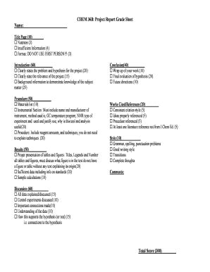 Fillable Online Courses Chem Psu Chem 36B Project Report Grade Sheet