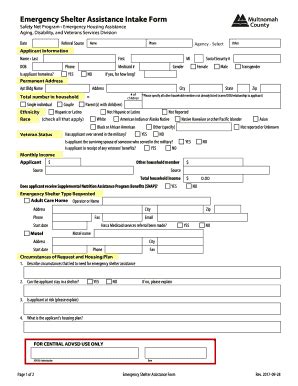 Fillable Online Emergency Shelter Assistance Intake Form Fax Email