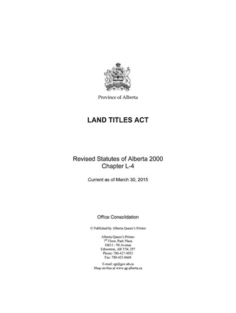 Fillable Online Faolex Fao Land Titles Act Alberta Queen S Printer