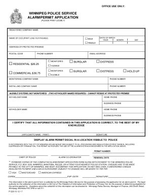 Fillable Online Get The Free Winnipeg Police Alarm Permit Form Fax