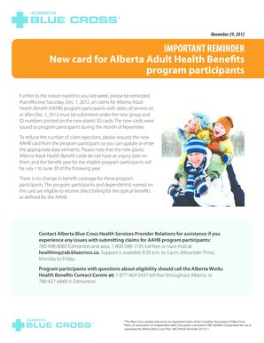 Fillable Online New Card For Alberta Adult Health Benefits Fax Email