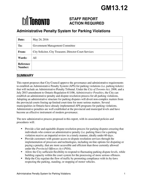 Fillable Online Toronto Administrative Penalty System For Parking