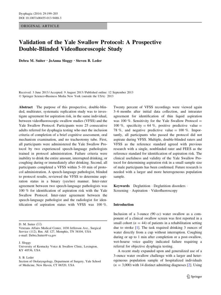 Fillable Online Validation Of The Yale Swallow Protocol University Of