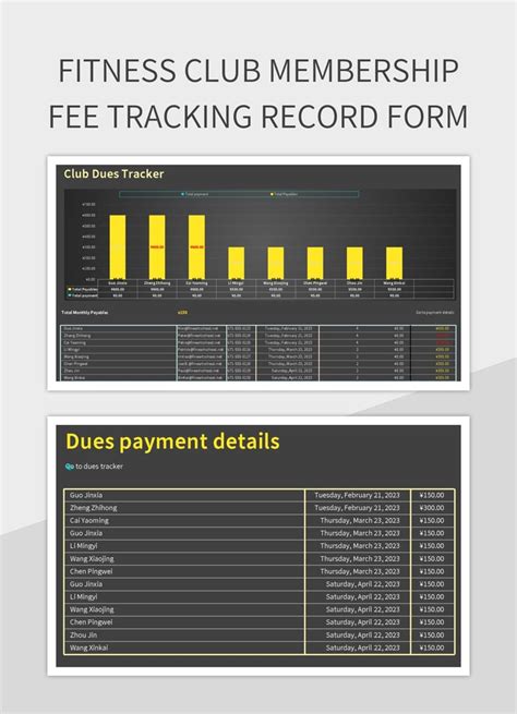 Fitness Club Membership Fee Tracking Record Form Excel Template And