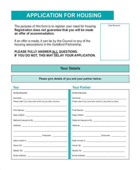 Free 9 Sample Housing Application Forms In Pdf Ms Word