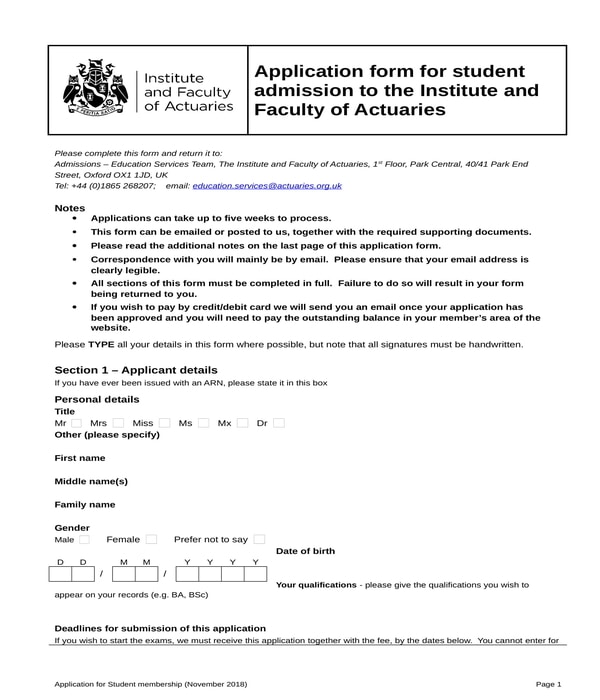 Free 9 Student Application Form Samples In Pdf Excel Ms Word