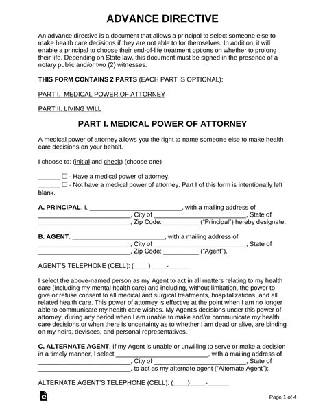 Free Advance Directive Forms Pdf Word Eforms