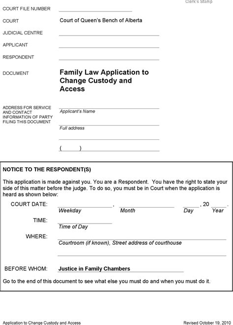 Free Alberta Application Kit For Both Custody And Access Order Form