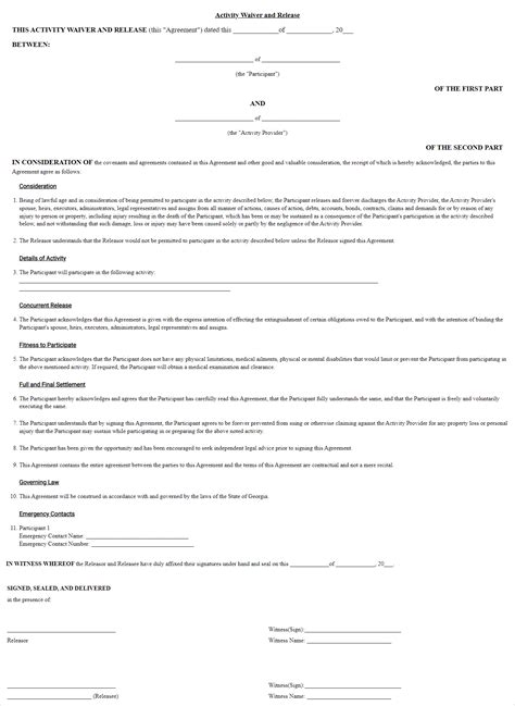 Free Georgia Release Waiver Form Template Forms Legal