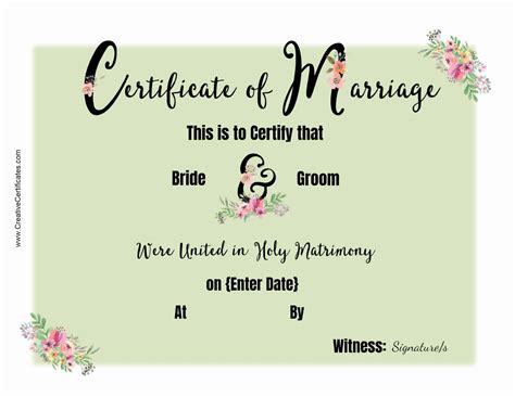 Free Marriage Certificate Template Customize Online Then Print