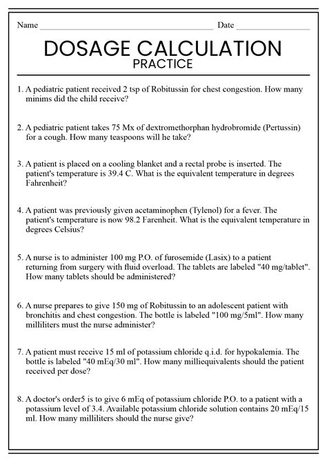 Free Printable Dosage Calculation Worksheets