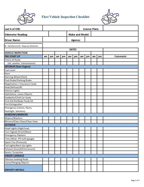 Free Printable Vehicle Checklist Inspection Maintenance Word Pdf