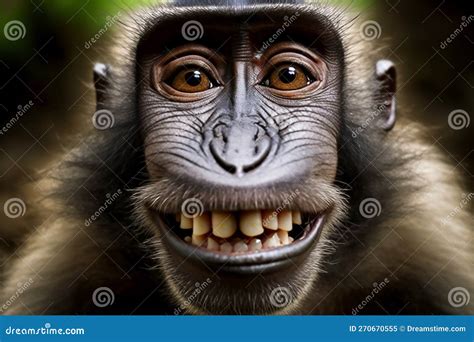 Funny Closeup Of Monkey Face With Toothy Smile Stock Illustration