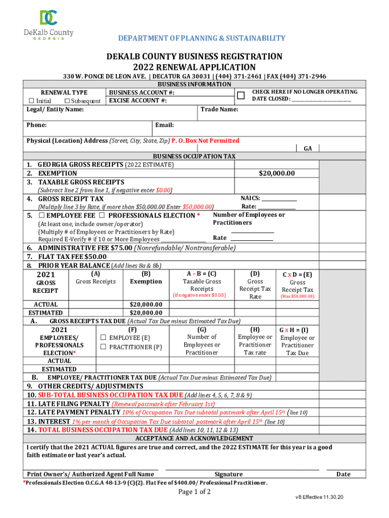 Ga Renewal Application Dekalb County 2020 2022 Fill And Sign