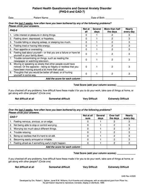 Gad 7 Phq 9 Printable