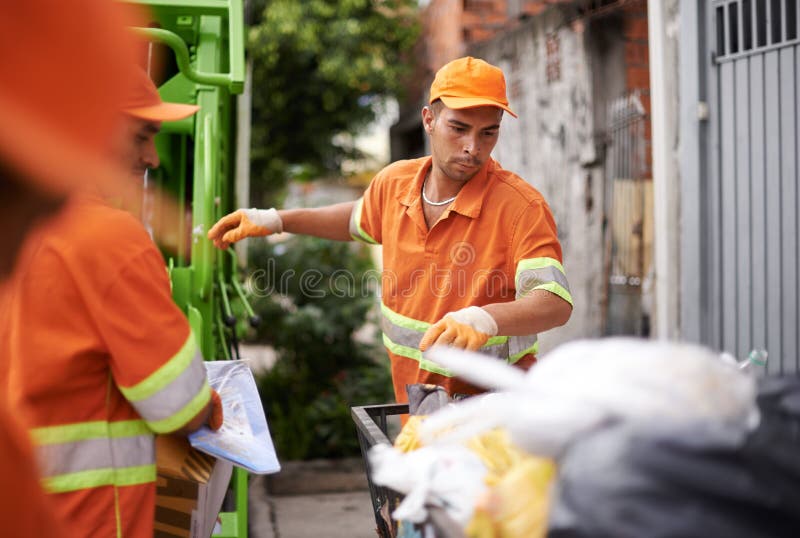 Garbage Collection Day A Garbage Collection Team At Work Stock Image