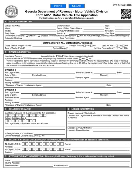 Georgia Department Of Motor Vehicle Mv 1 Form Webmotor Org