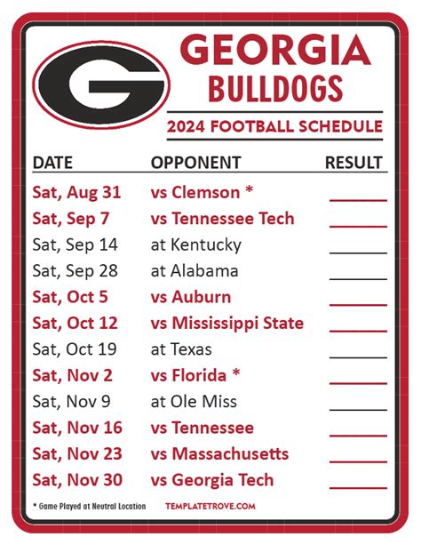 Georgia Football Schedule 2024 Printable