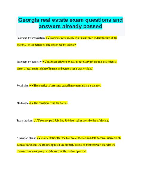 Georgia Real Estate Exam Questions And Answers Already Passed