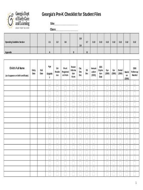 Georgias Pre K Program Checklist For Student Files Doc Template Pdffiller