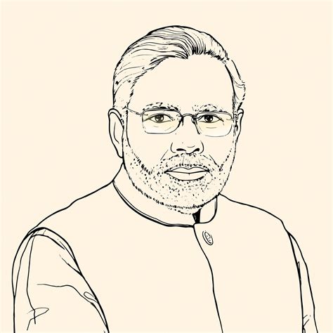 Grande L Der Narendra Modi Pride Of India Portrait Sketch Vetor Premium