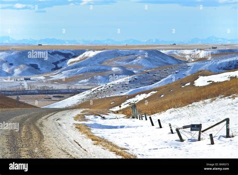 Gravel Road Leading To Blood Indian Reserve In Southern Alberta Canada