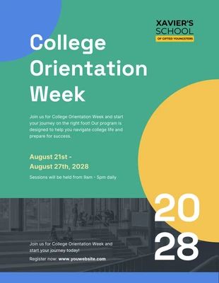 Green Colorful College Orientation Week Poster Template