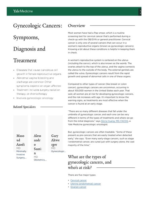 Gynecologic Cancers Symptoms Diagnosis And Treatment Fact Sheets