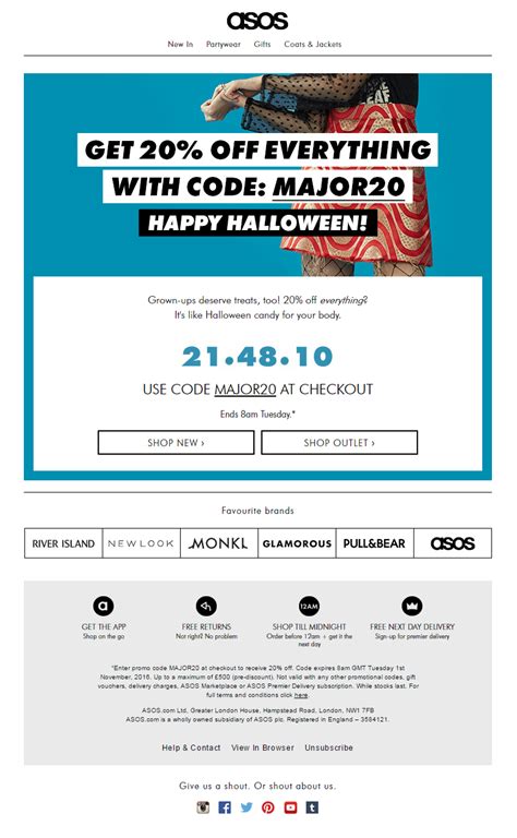 Halloween Email From Asos With Coupon Code And Countdown Timer