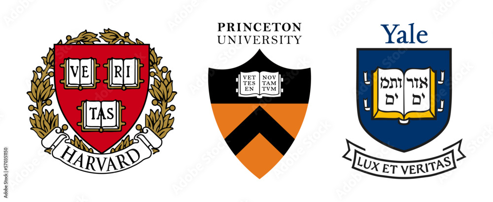 Harvard Princeton Yale Top 3 Ivy League Universities Logo Shield