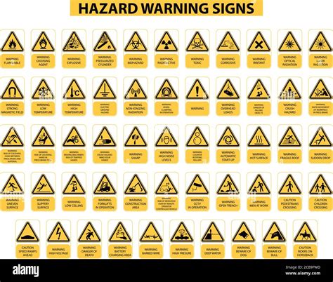 Hazard Warning Signs Set Of Hazard Warning Signs On White Background