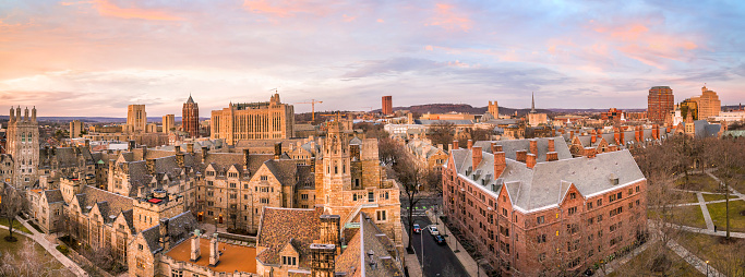 Historical Building And Yale University Campus From Top View Stock