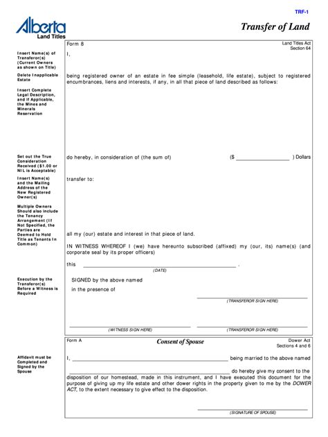 How To Fill Out A Transfer Of Land Form Alberta Fill Out Sign Online