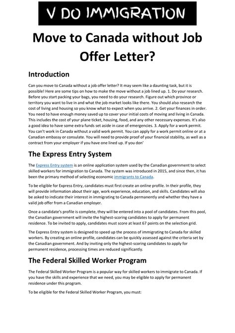 How To Get Pr In Canada Without A Job Offer Letter Through Express