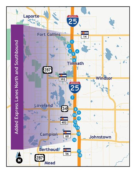 I 25 North Added Express Lanes North And South Project Map