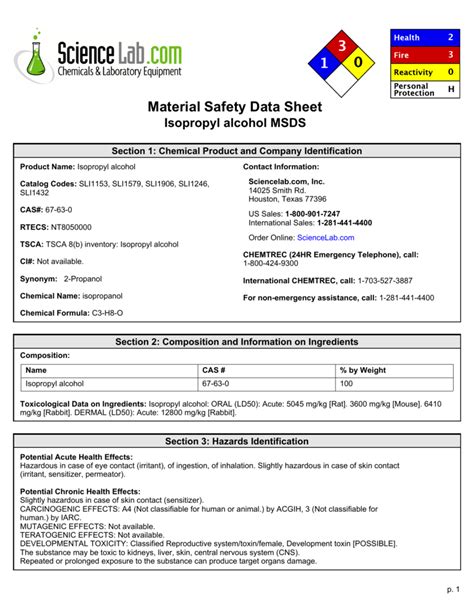 Isopropyl Alcohol Msds