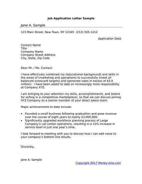 Job Application Letter Sample Doc