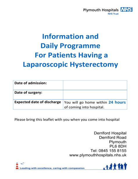 Laparoscopic Hysterectomy Recovering Well Patient Information Leaflet