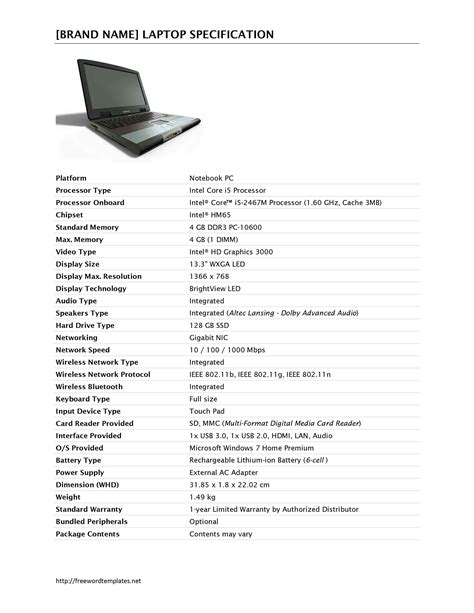 Laptop Specification Template