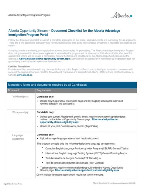 Lbr Aaip Alberta Opportunity Stream Checklist Pdf Employment