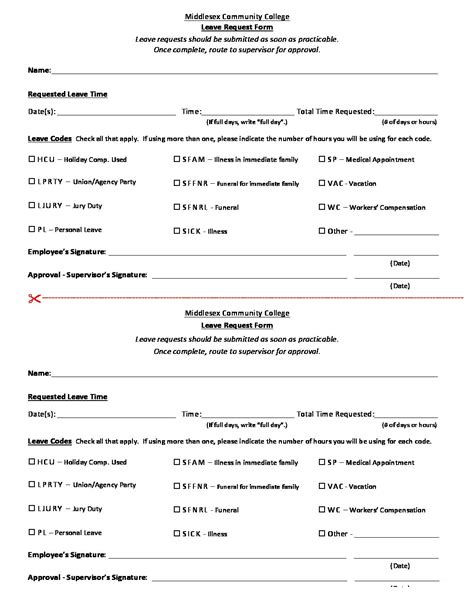 Leave Request Form Printable Ct State Middlesex