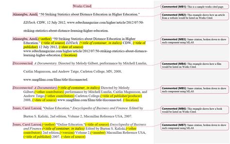 List Of Sources Mla Style Works Cited The Roughwriter S Guide